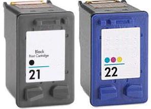Remanufactured HP 21 Black and HP 22 Colour Ink Cartridges 